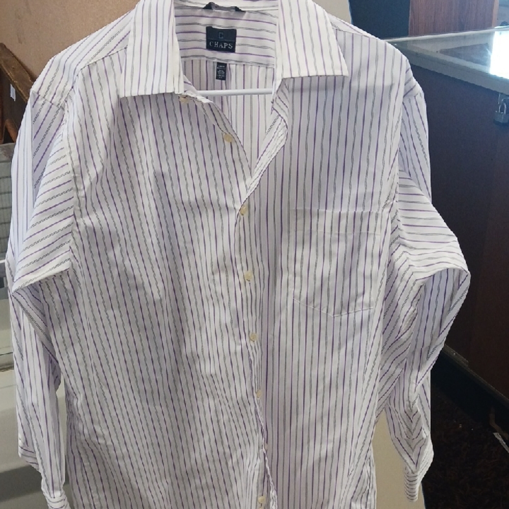Chaps Men's White and Purple Striped Shirt